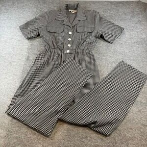 Vtg Joan Walters Women Vintage Gingham Jumpsuit Black White Retro Cottagecore 8P